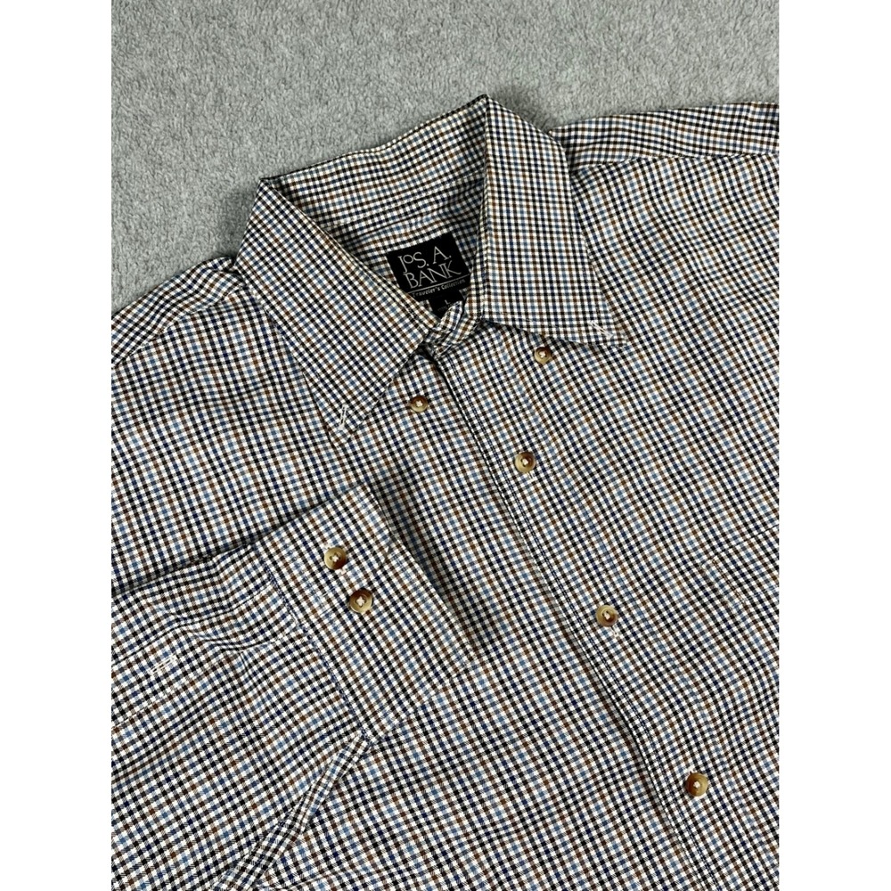 Jos. A. Bank Travelers Collection Mens Large Blue Brown Check Button Down Shirt